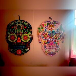 💜 Handmade Bedazzled Skull wall Decor Set of 2